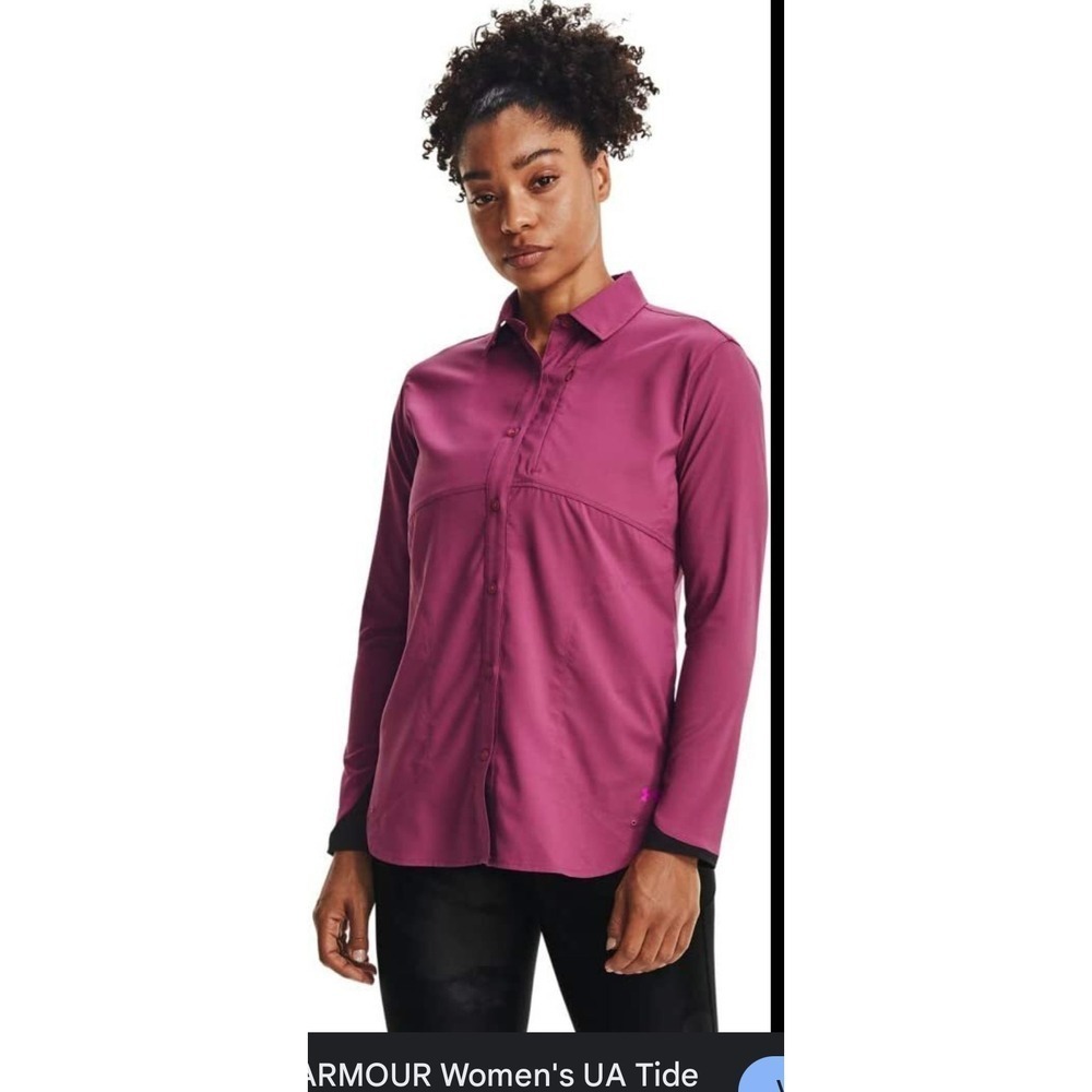 Under Armour‎ Women's Loose Heatgear Long Sleeve Button Up Shirt L/G Purple